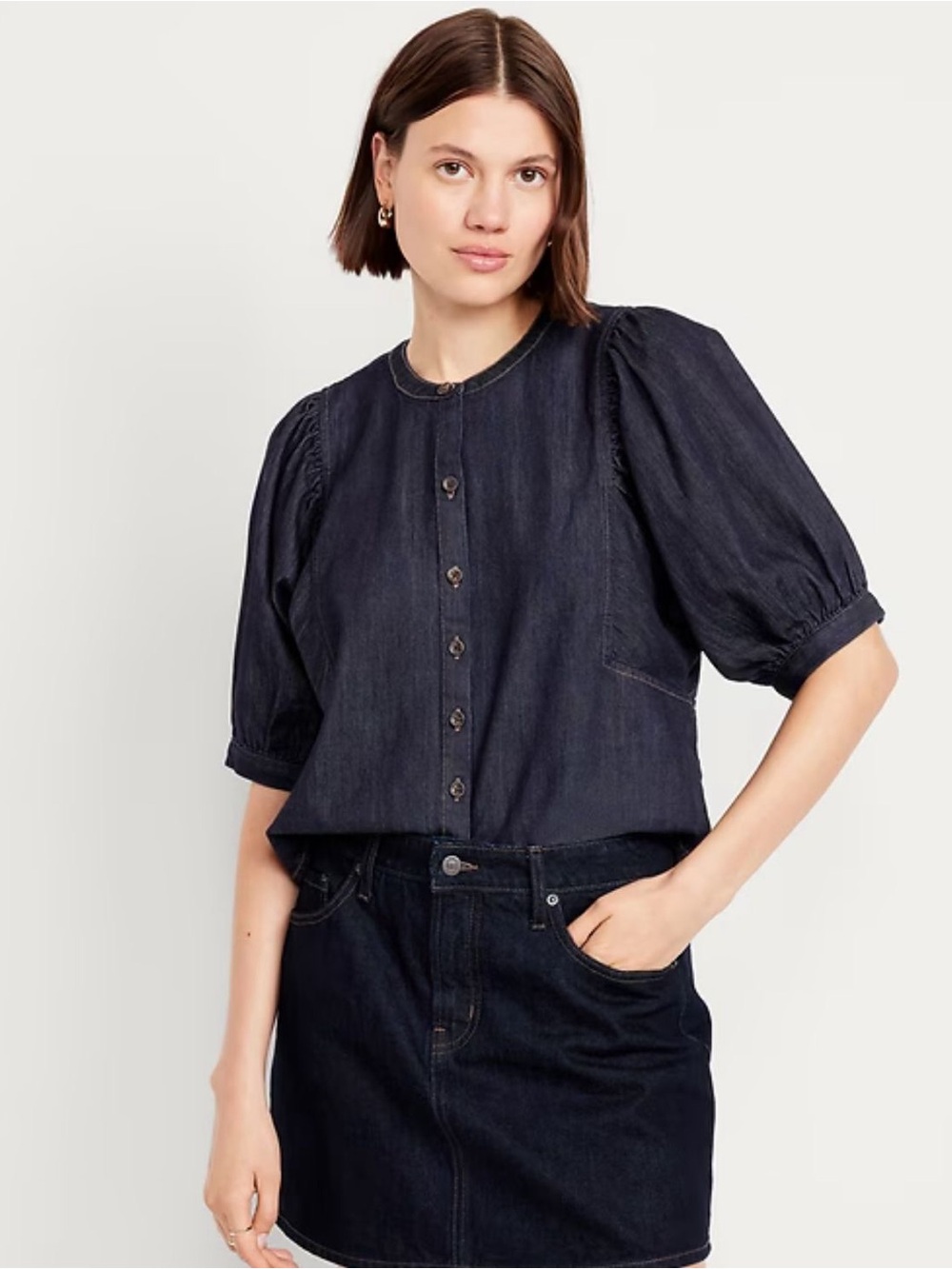 Old Navy Puff Sleeve Button Down Denim Shirt